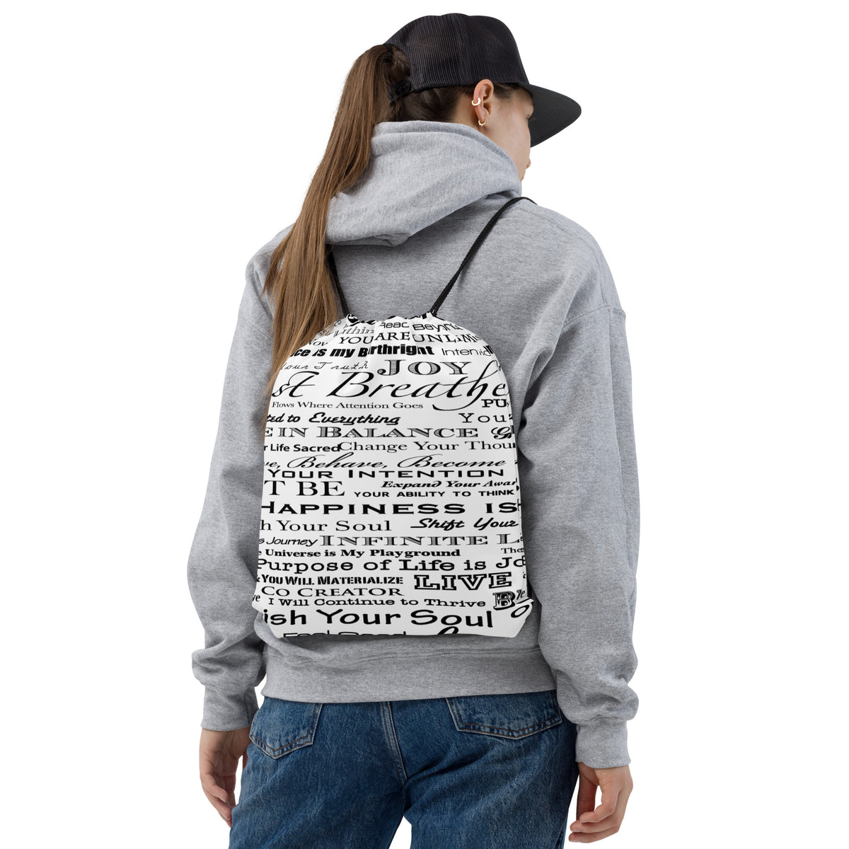 Positive Thought Brand Inspirational Logo Drawstring bag