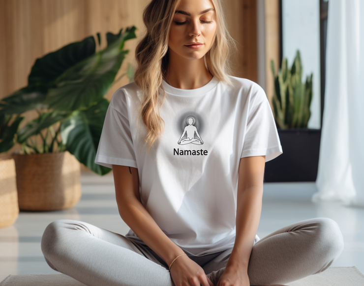 "Namaste" Positive Thought Brand Women's Relaxed T-Shirt (Black Lettering)