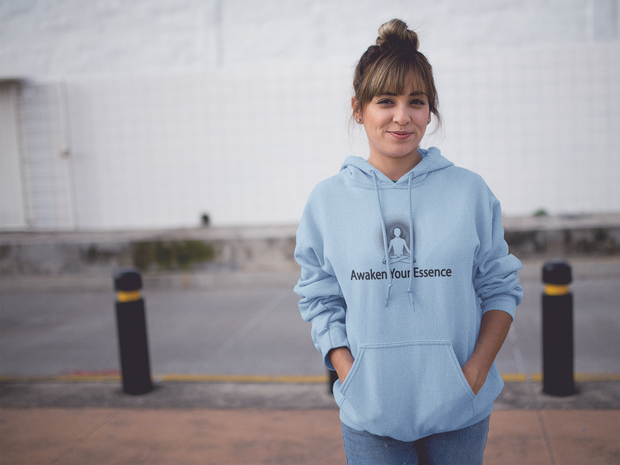 "Awaken Your Essence" Positive Thought Brand Unisex Hoodie (Black Lettering)