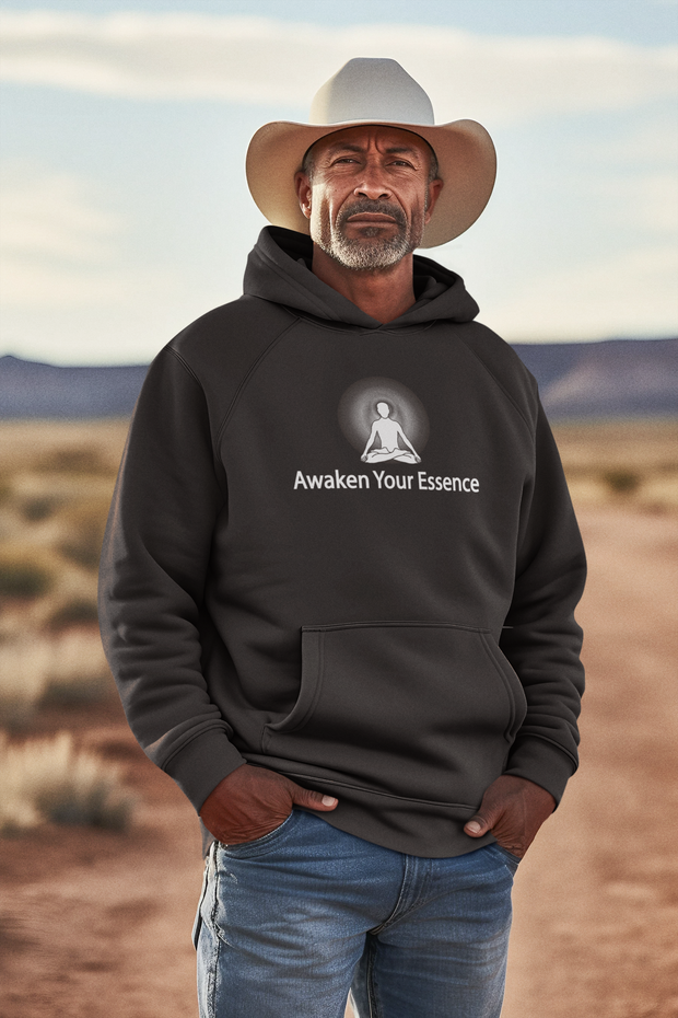 "Awaken Your Essence" Positive Thought Brand Unisex Hoodie (White Lettering)