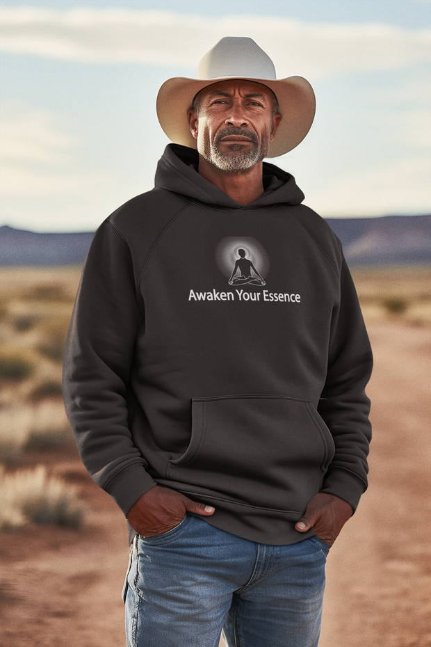"Awaken Your Essence" Positive Thought Brand Unisex Hoodie (White Graphic)
