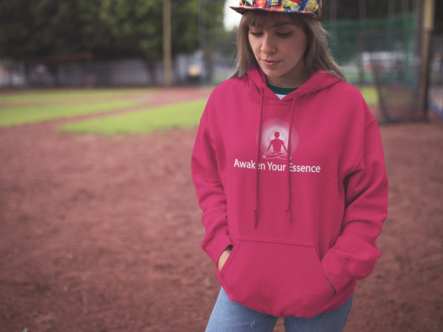 "Awaken Your Essence" Positive Thought Brand Unisex Hoodie (White Graphic)