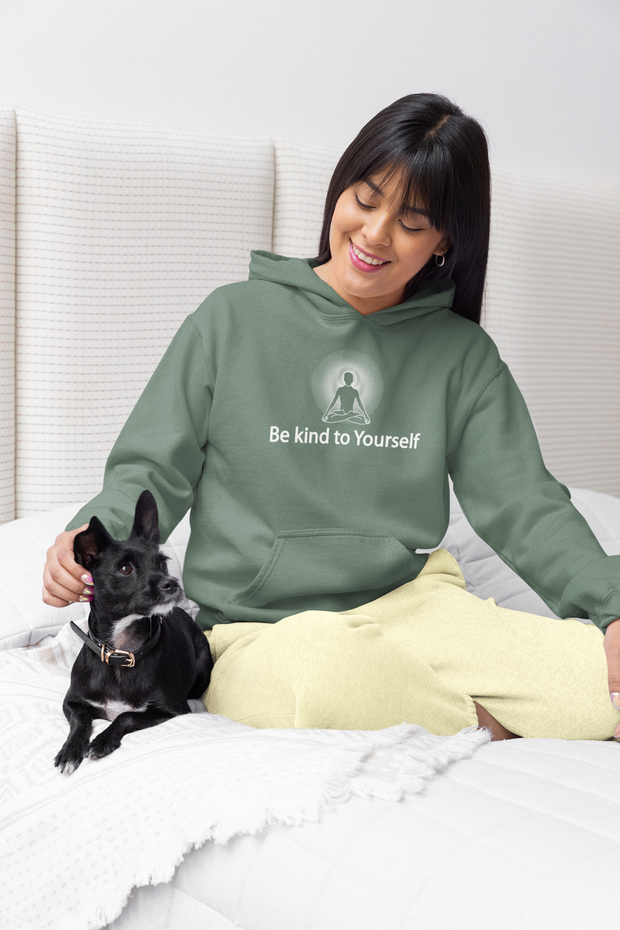 "Be kind to Yourself" Positive Thought Brand Unisex Hoodie (White Graphic)