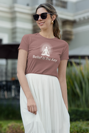 "Belief is the Key" Positive Thought Brand Women's Relaxed T-Shirt (White Graphic)