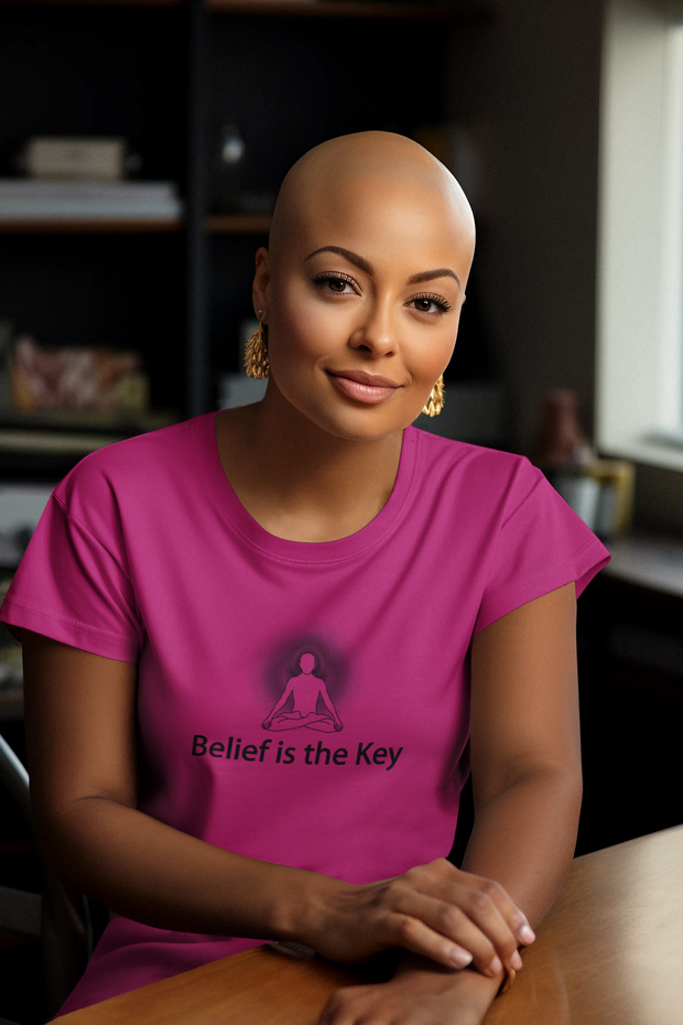 "Belief is the Key" Positive Thought Brand Women's Relaxed T-Shirt (Black Graphic)
