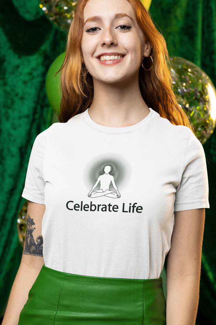 "Celebrate Life" Positive Thought Brand Women's Relaxed T-Shirt (Black Graphic)