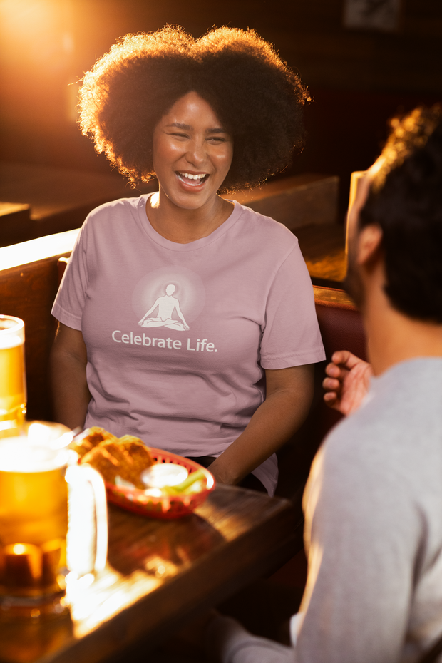 "Celebrate Life" Positive Thought Brand Women's Relaxed T-Shirt (White Graphic)