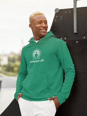 "Celebrate Life" Positive Thought Brand Unisex Hoodie (White Graphic)