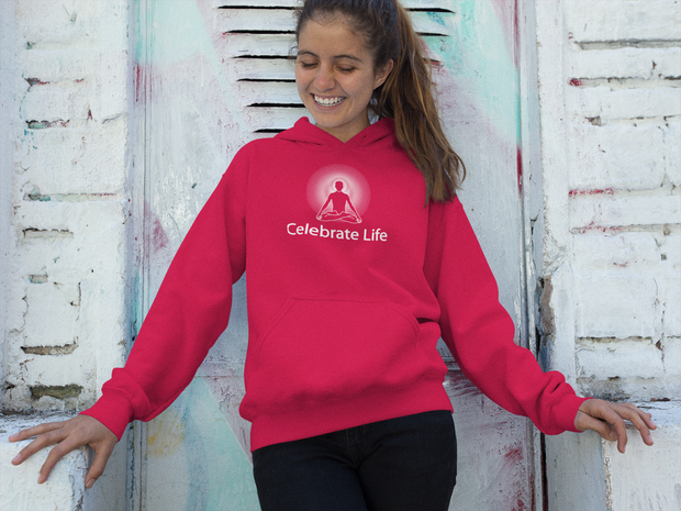 "Celebrate Life" Positive Thought Brand Unisex Hoodie (White Graphic)