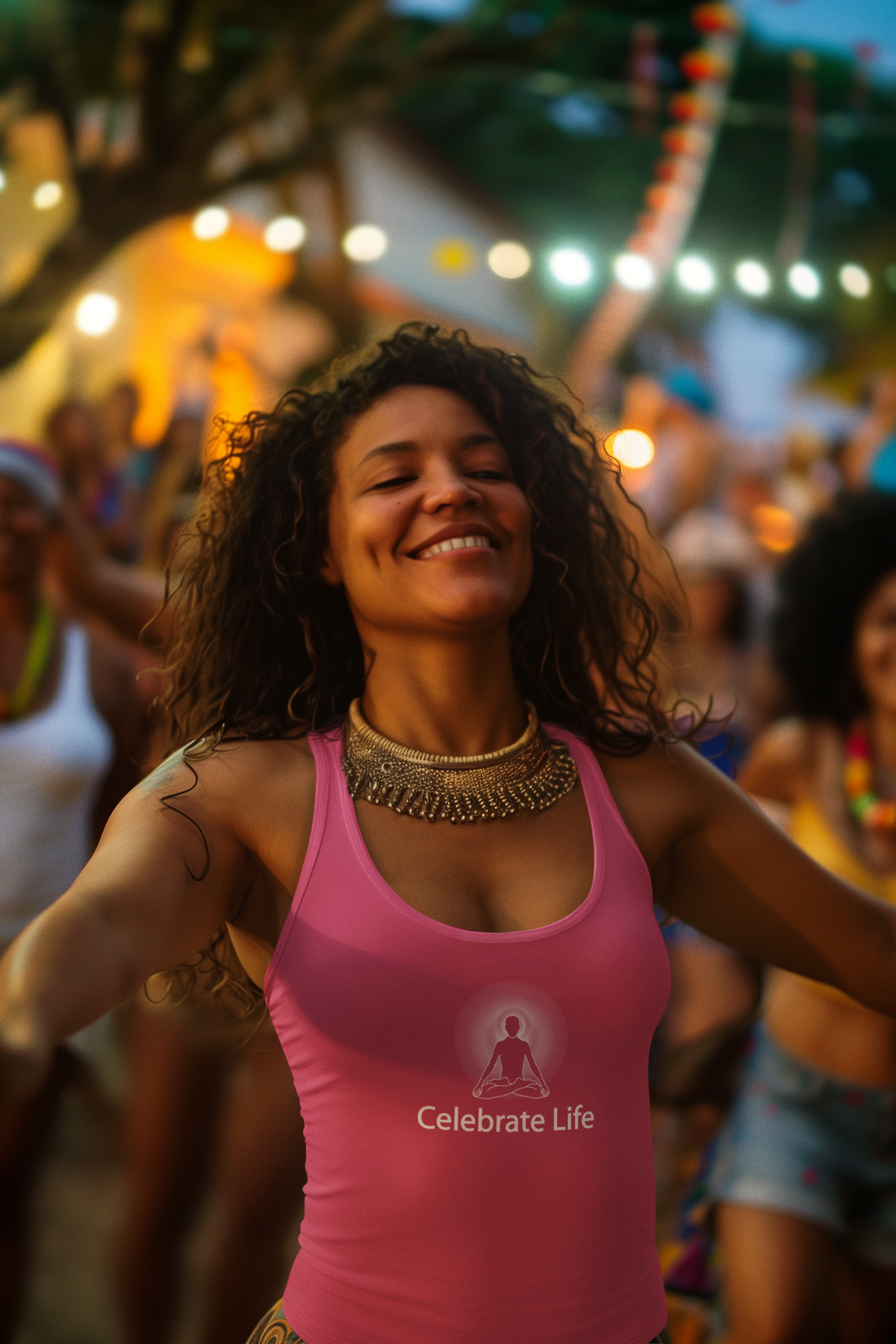 "Celebrate Life" Women's Positive Thought Brand Racerback Tank (White Graphic)