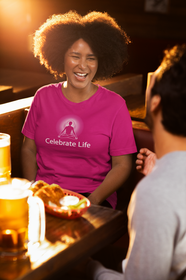 "Celebrate Life" Positive Thought Brand Women's Relaxed T-Shirt (White Graphic)