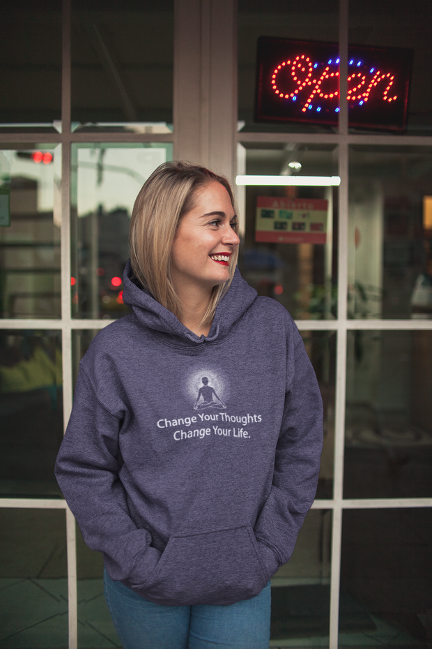 "Change Your Thoughts, Change Your Life" Positive Thought Brand Unisex Hoodie (White Graphic)