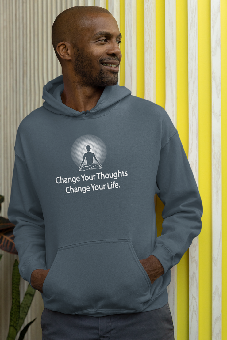 "Change Your Thoughts, Change Your Life" Positive Thought Brand Unisex Hoodie (White Graphic)