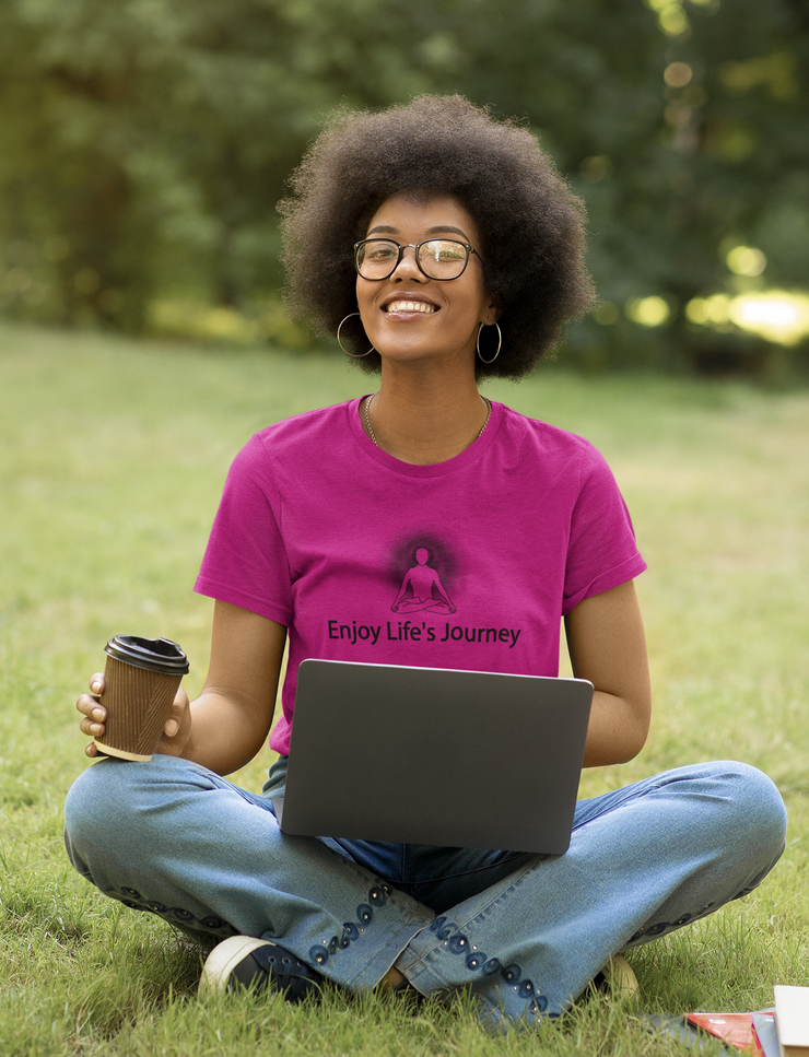 "Enjoy Life's Journey" Positive Thought Brand Women's Relaxed T-Shirt (Black Graphic)