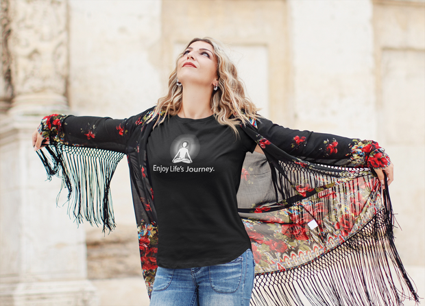 "Enjoy Life's Journey" Positive Thought Brand Women's Relaxed T-Shirt (White Graphic)