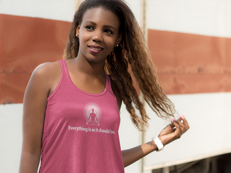 "Everything is as it should Be" Positive Thought Brand Women's Racerback Tank (White Graphic)