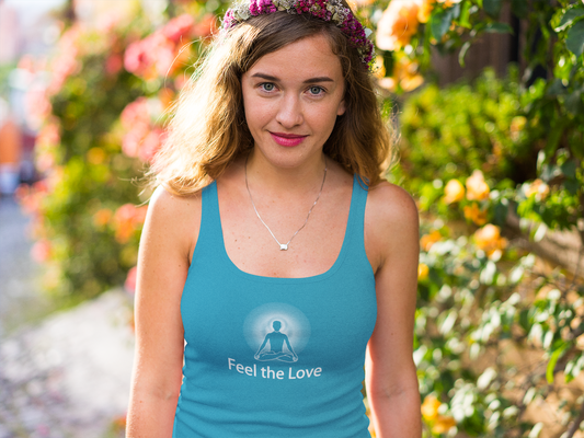 "Feel the Love" Positive Thought Brand Women's Racerback Tank (White Graphic)