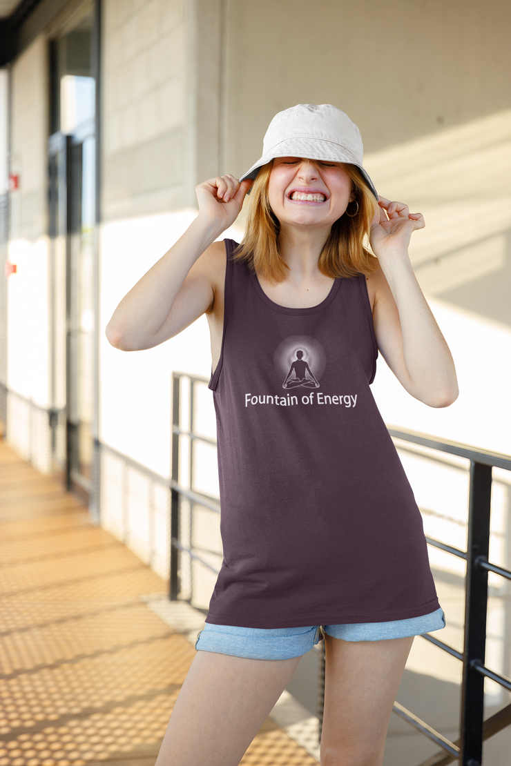 "Fountain of Energy" Positive Thought Brand Women's Racerback Tank (White Graphic)