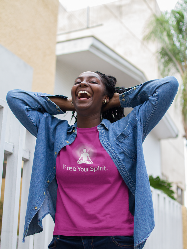 "Free Your Spirit" Positive Thought Brand Women's Relaxed T-Shirt (White Graphics)