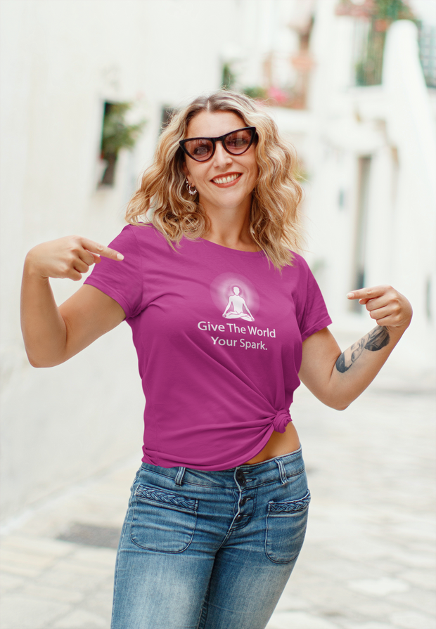 "Give the World Your Spark" Positive Thought Brand Women's Relaxed T-Shirt (White Graphic)