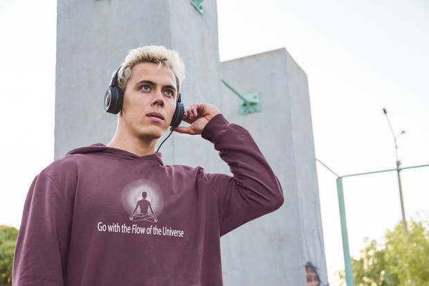 "Go with the Flow of the Universe" Positive Thought Brand Unisex Hoodie (White Graphic)