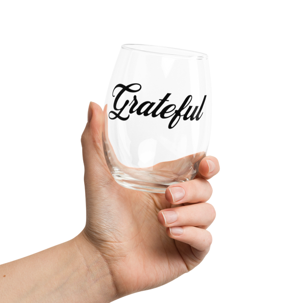 "Grateful" Positive Thought Brand Stemless Wine & Cocktail Glass 15oz