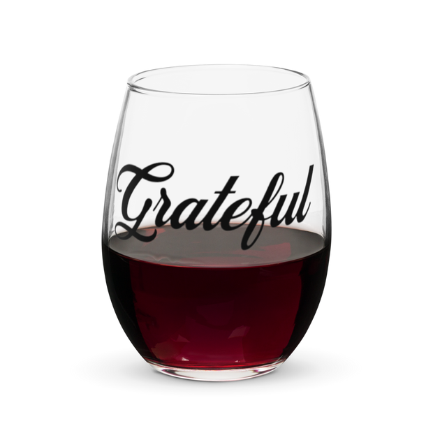 "Grateful" Positive Thought Brand Stemless Wine & Cocktail Glass 15oz