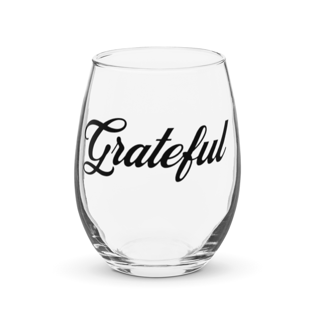 "Grateful" Positive Thought Brand Stemless Wine & Cocktail Glass 15oz