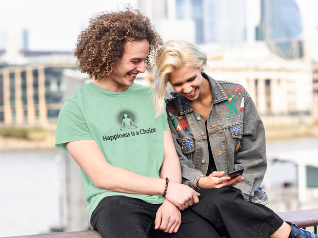 "Happiness is a Choice" Positive Thought Brand Unisex T-Shirt (Black Graphic)