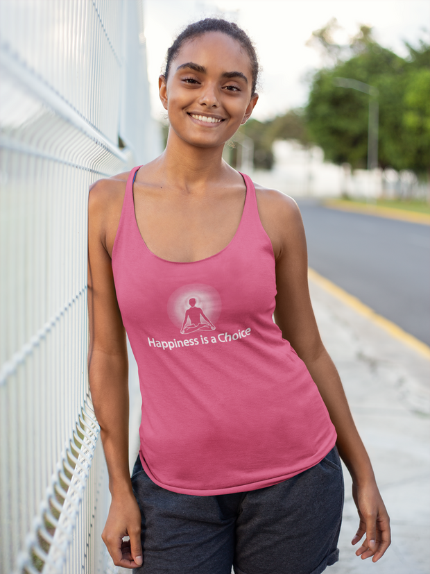 "Happiness is a Choice" Positive Thought Brand Women's Racerback Tank (White Graphic)