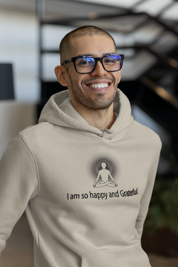 "I am so happy and Grateful" Positive Thought Brand Unisex Hoodie (Black Graphic)