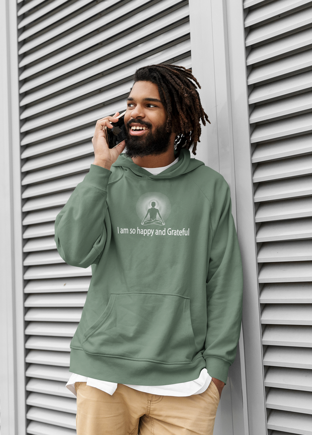 "I am so happy and Grateful" Positive Thought Brand Unisex Hoodie (White Lettering)