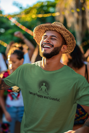 "I am so happy and Grateful" Positive Thought Brand Unisex T-Shirt (Black Graphic)