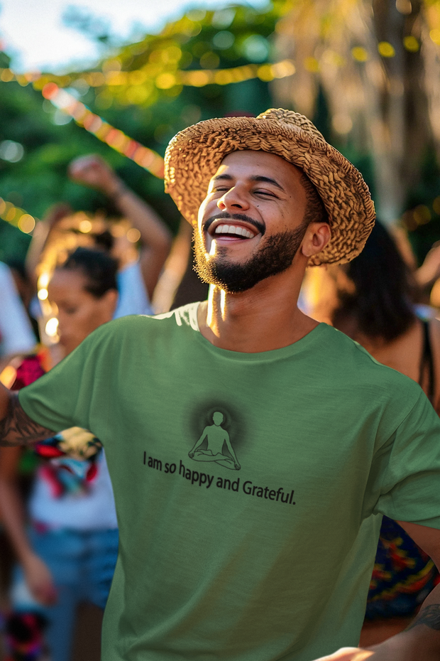 "I am so happy and Grateful" Positive Thought Brand Unisex T-Shirt (Black Graphic)