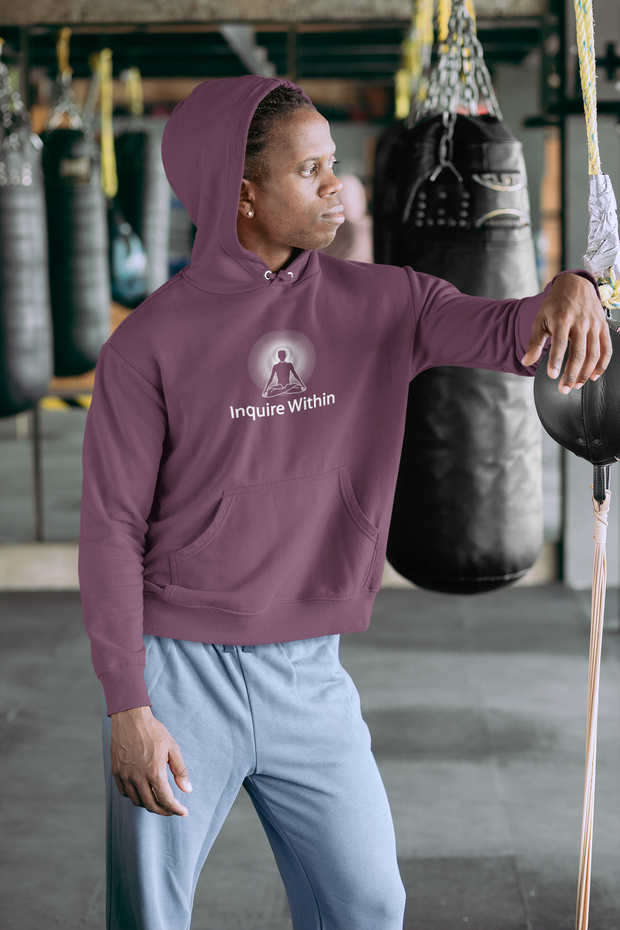 "Inquire Within" Positive Thought Brand Unisex Hoodie (White Graphic)