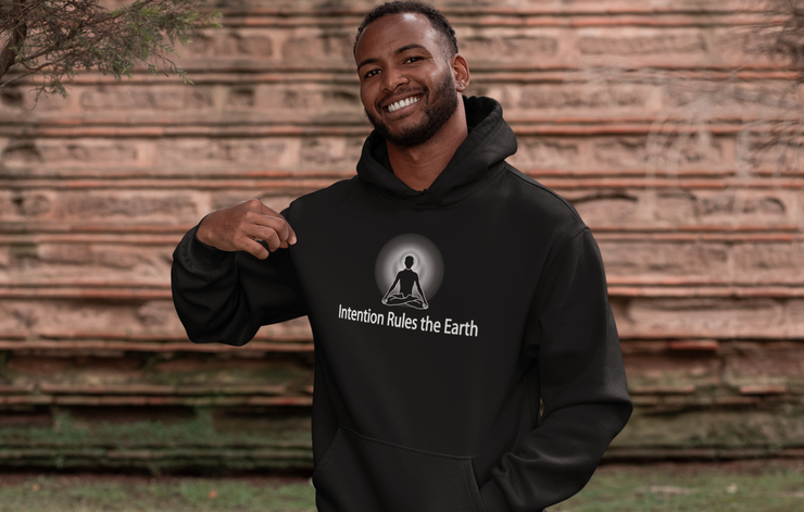 "Intention Rules The Earth" Positive Thought Brand Unisex Hoodie (White Graphic)
