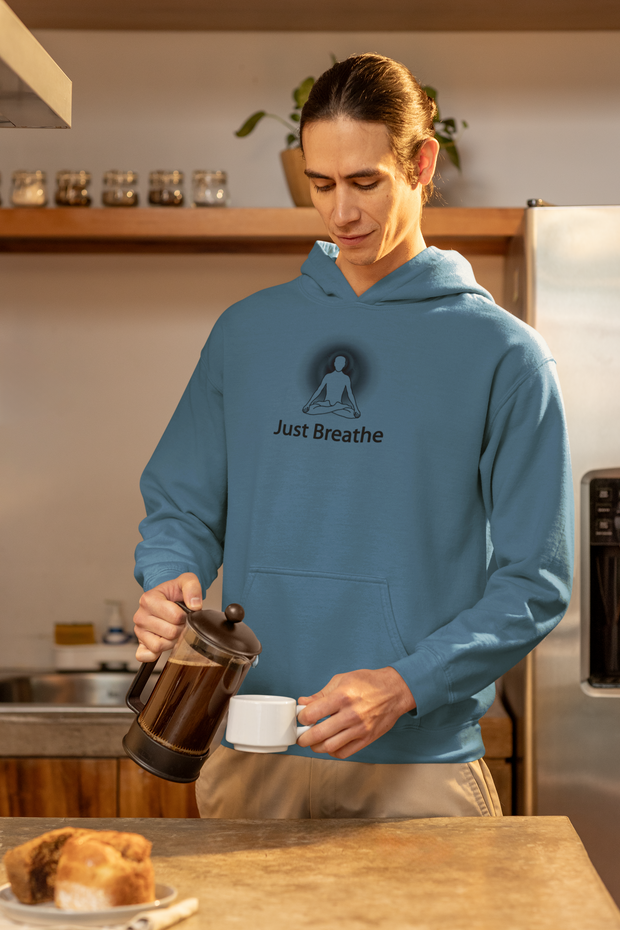 "Just Breathe" Positive Thought Brand Unisex Hoodie (Black Graphic)