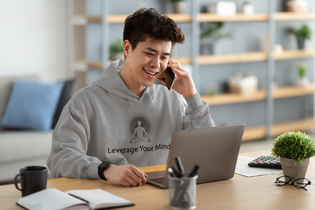 "Leverage Your Mind" Positive Thought Brand Unisex Hoodie (Black Graphic)