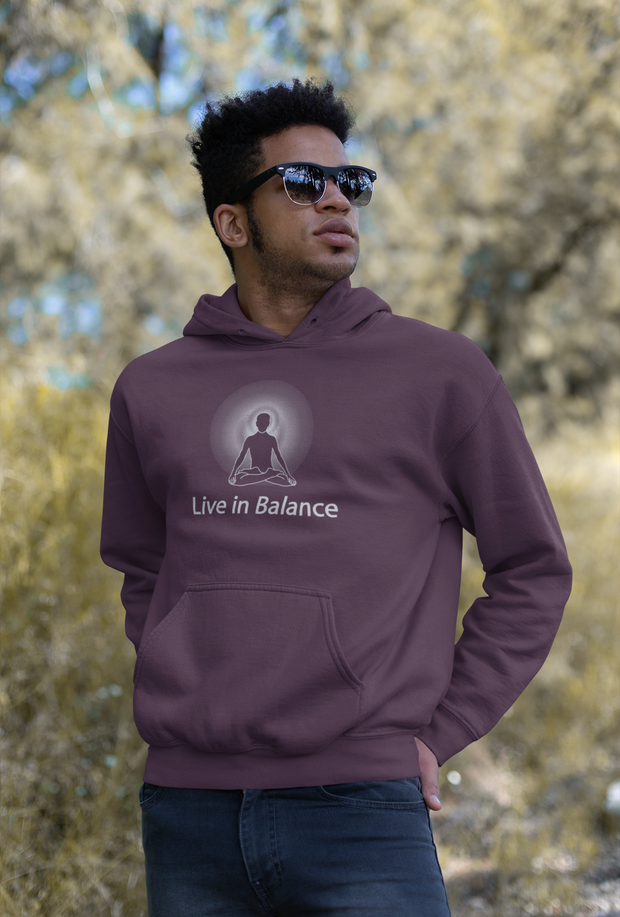 "Live in Balance" Positive Thought Brand Unisex Hoodie (White Graphic)