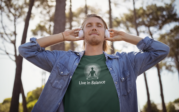 "Live in Balance" Positive Thought Brand Unisex T-Shirt (White Graphic)