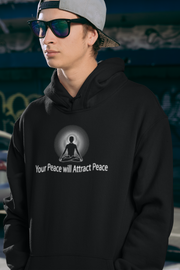 "Your Peace Will Attract Peace" Positive Thought Brand Unisex Hoodie (White Graphic)