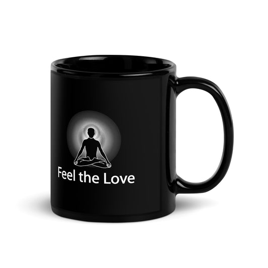 "Feel the Love" Positive Thought Brand 11 oz Black Glossy Mug