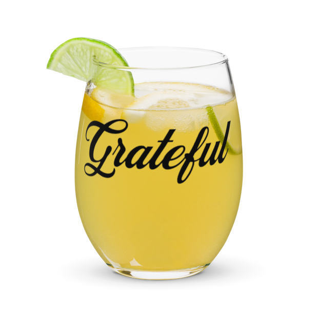 "Grateful" Positive Thought Brand Stemless Wine & Cocktail Glass 15oz