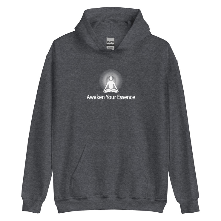 "Awaken Your Essence" Positive Thought Brand Unisex Hoodie (White Lettering)