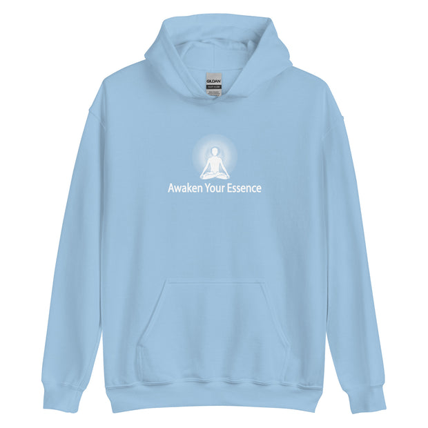 "Awaken Your Essence" Positive Thought Brand Unisex Hoodie (White Lettering)