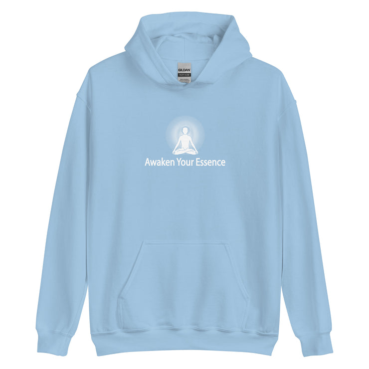 "Awaken Your Essence" Positive Thought Brand Unisex Hoodie (White Lettering)