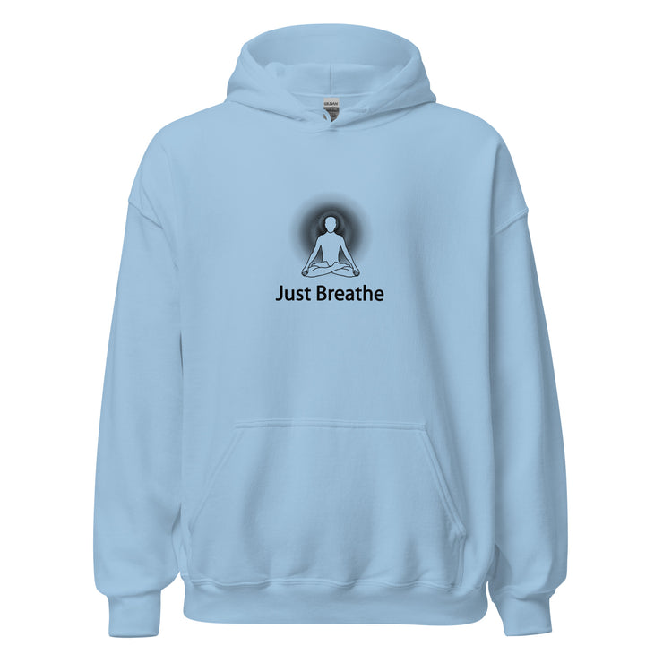 "Just Breathe" Positive Thought Brand Unisex Hoodie (Black Graphic)
