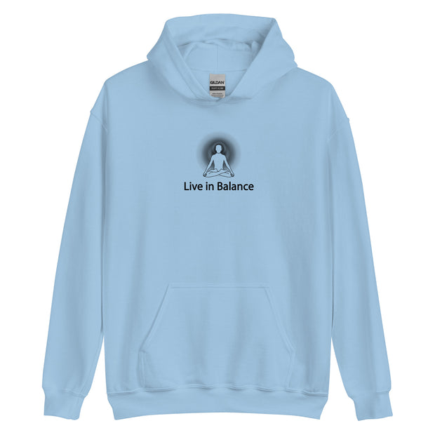 "Live in Balance" Positive Thought Brand Unisex Hoodie (Black Graphic)