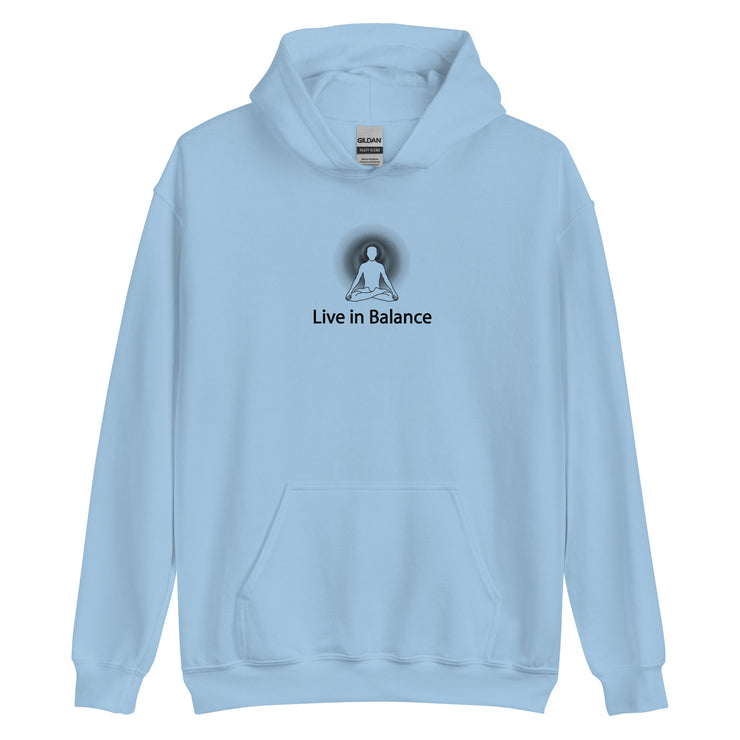 "Live in Balance" Positive Thought Brand Unisex Hoodie (Black Graphic)