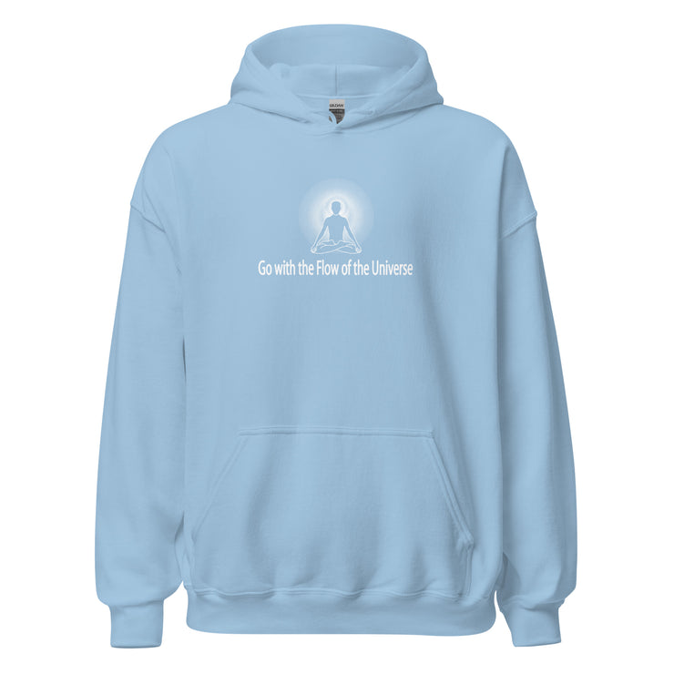 "Go with the Flow of the Universe" Positive Thought Brand Unisex Hoodie (White Graphic)